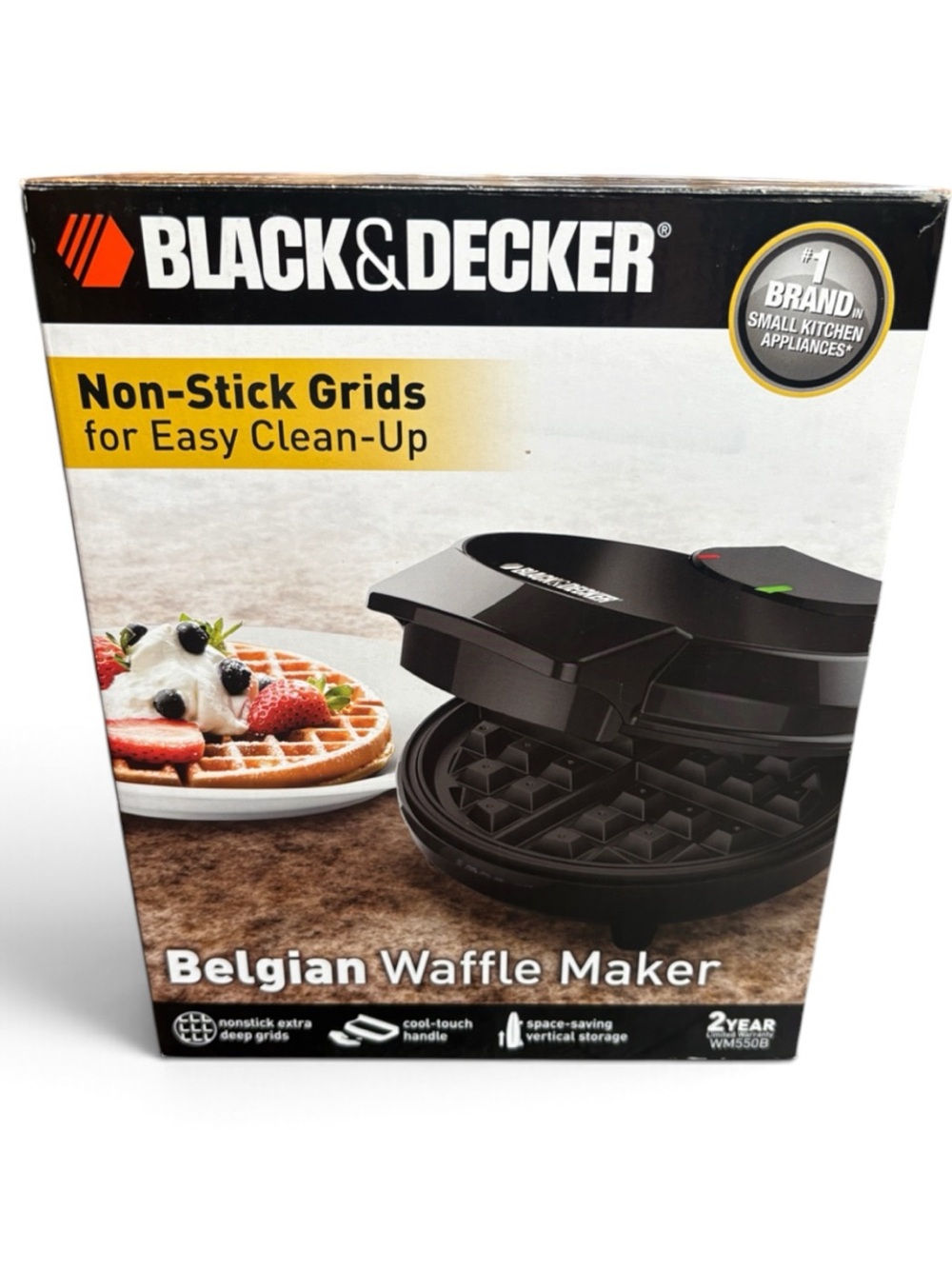 Black & Decker Black Belgian Waffle Maker Non-Stick OPEN BOX